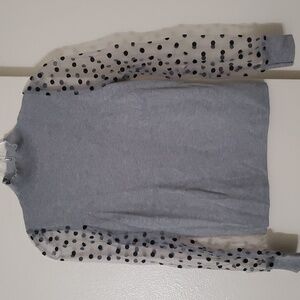 Women's Mock Neck Polka-dot Mesh Sleeve Sweater Size S